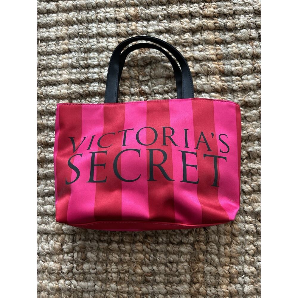 Victoria Secret Dual Color Pink Red Small Tote Logo Black Handles